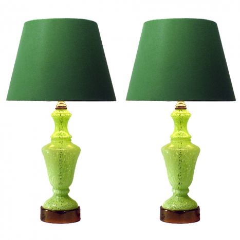 green glass table lamps, france 1950s