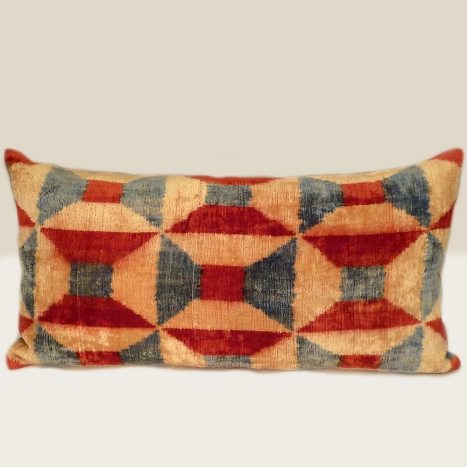ikat cushion, red-blue-beige graphic