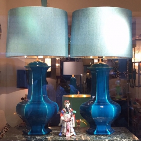 1950s blue-turquoise lamps, french ceramics