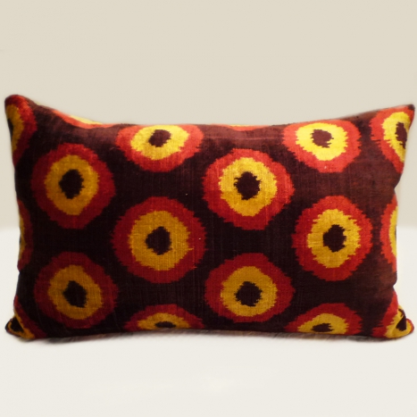 ikat cushion, brown-yellow-red